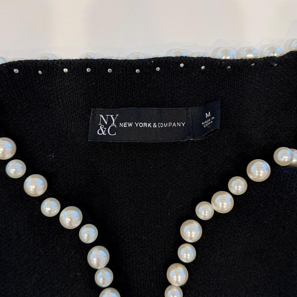 New York & Company Black Sweater with Pearl Details - Picture 2 of 3